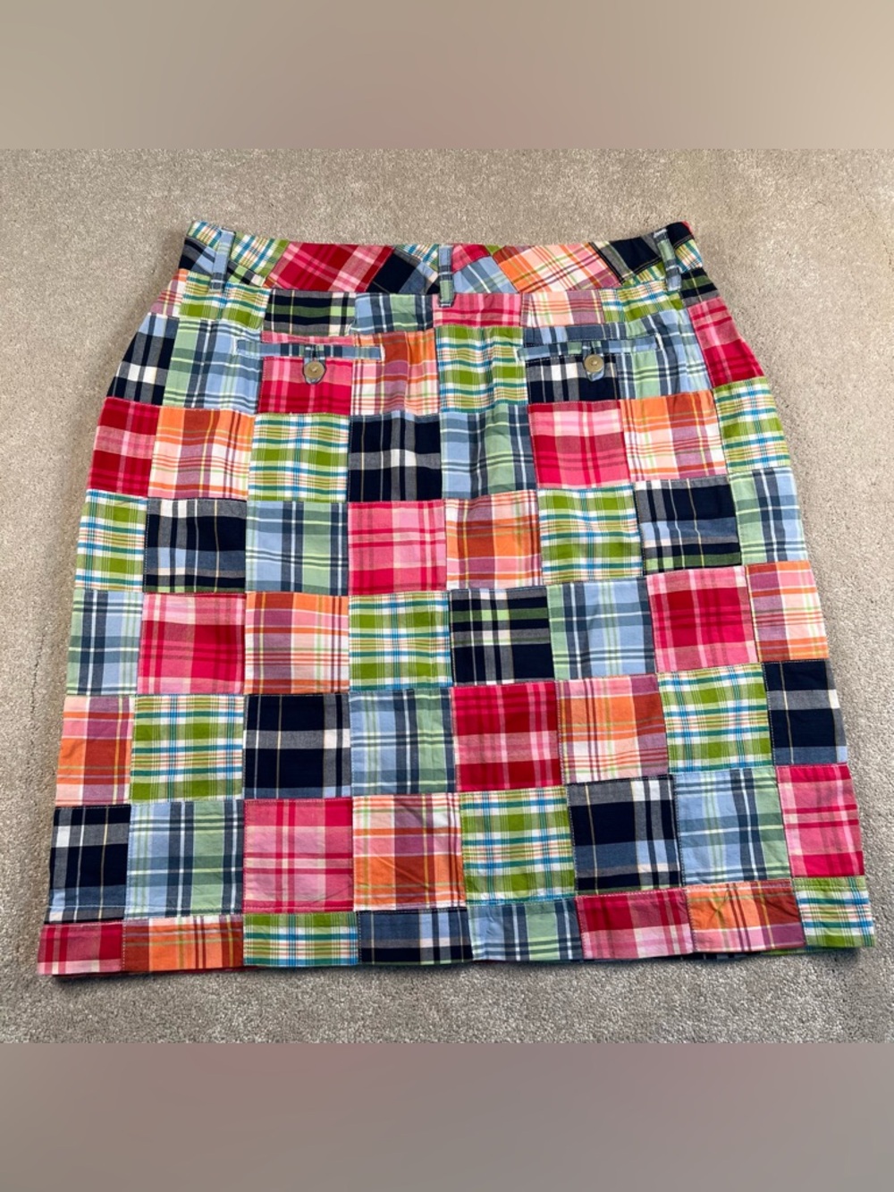 LL Bean Y2K Skirt Vintage Patchwork Madras Cotton Favorite Fit Straight 10 - Picture 2 of 10